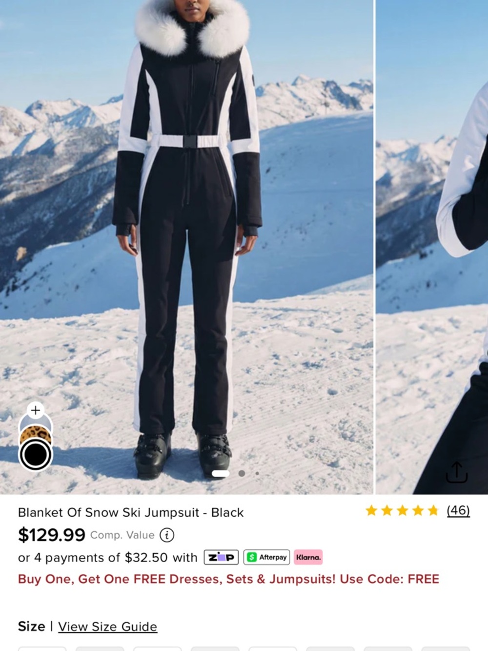 Fashion NOVA Blanket Of Snow Black & White Ski Jumpsuit with Fur Hood - NWT Sz L